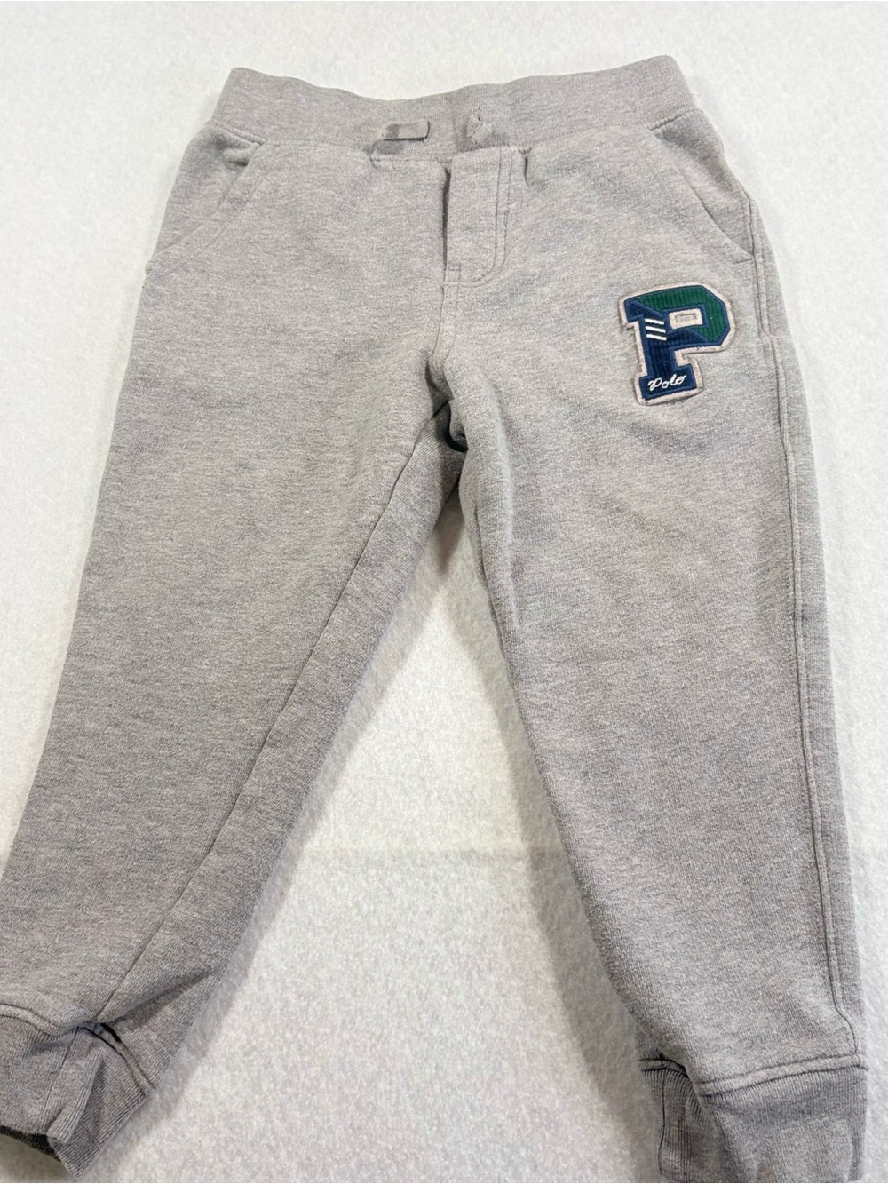 Polo by Ralph Lauren Light Gray Boys' Sweat Joggers with Green & Navy 'P' Patch
